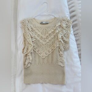 Zara Beige Lace Knit Sweater